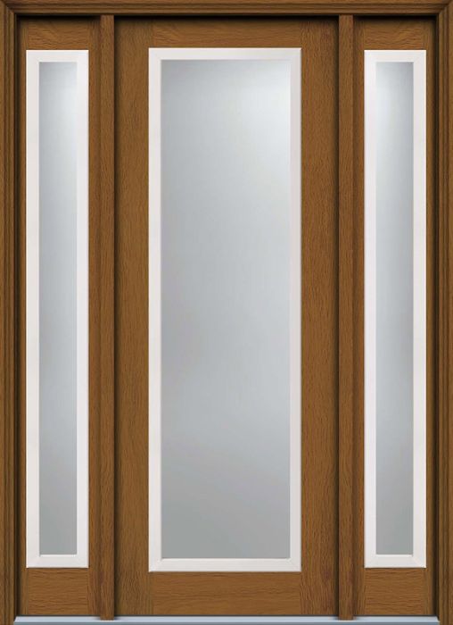 96" Low-E Full Lite Contemporary Woodgrain Fiberglass Single Door, Sidelites, WBD Impact