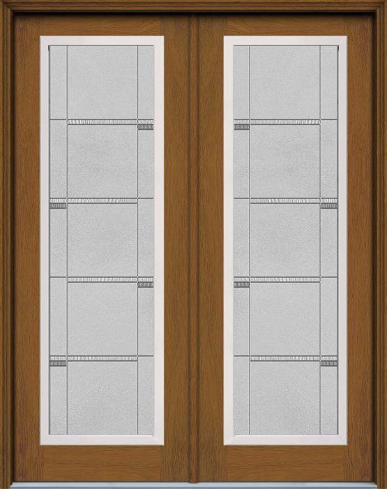 96" Crosswalk Full Lite Contemporary Woodgrain Fiberglass Double Door, HVHZ Impact