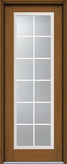96" Full Lite, 12 Lite GBG Colonial Woodgrain Fiberglass Single Door, WBD Impact