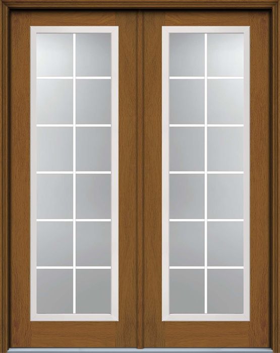 96" Full Lite, 12 Lite GBG Colonial Woodgrain Fiberglass Double Door, WBD Impact
