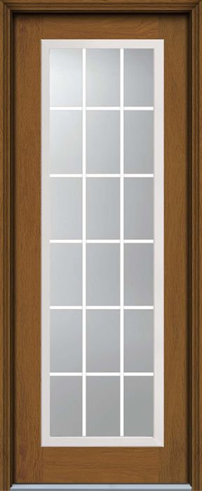96" Full Lite, 18 Lite GBG Colonial Woodgrain Fiberglass Single Door, WBD Impact