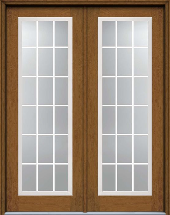 96" Full Lite, 18 Lite GBG Colonial Woodgrain Fiberglass Double Door, WBD Impact
