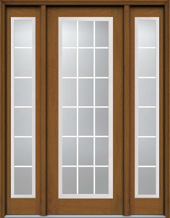 96" Full Lite, 18 Lite GBG Colonial Woodgrain Fiberglass Single Door, Sidelites, HVHZ Impact
