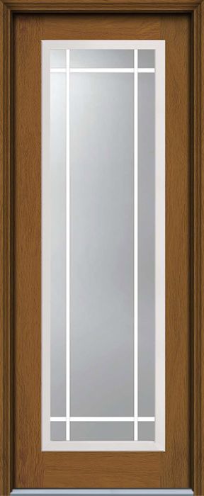 96" Low-E Prairie Full Lite GBG Woodgrain Fiberglass Single Door, HVHZ Impact