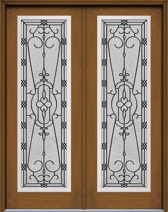 96" Jacinto Full Lite Woodgrain Fiberglass Double Door, WBD Impact