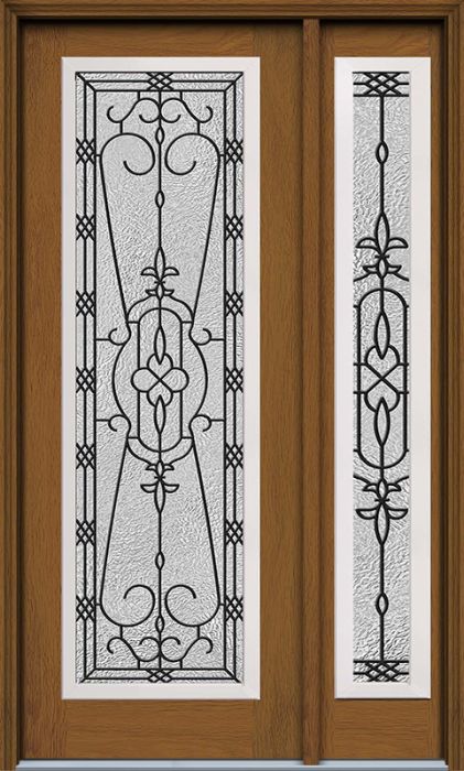 96" Jacinto Full Lite Woodgrain Fiberglass Single Door, Sidelite, HVHZ Impact
