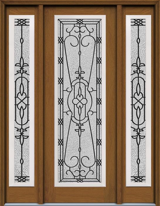 96" Jacinto Full Lite Woodgrain Fiberglass Single Door, Sidelites, WBD Impact