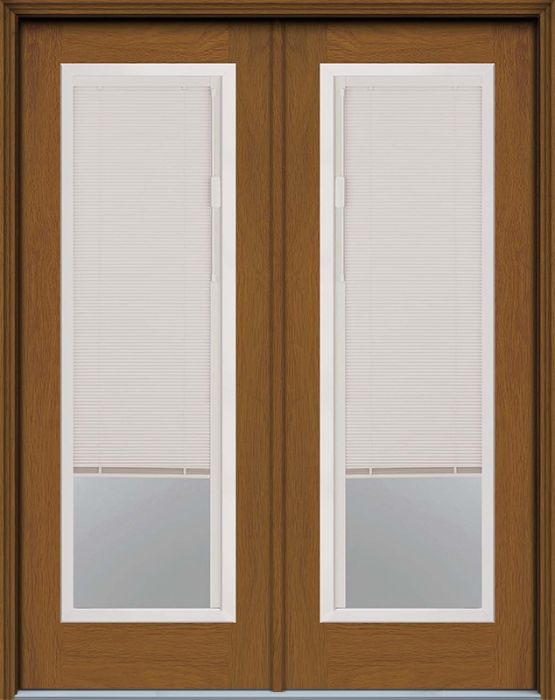 96" Blink Blinds Full Lite Contemporary Woodgrain Fiberglass Double Door, HVHZ Impact