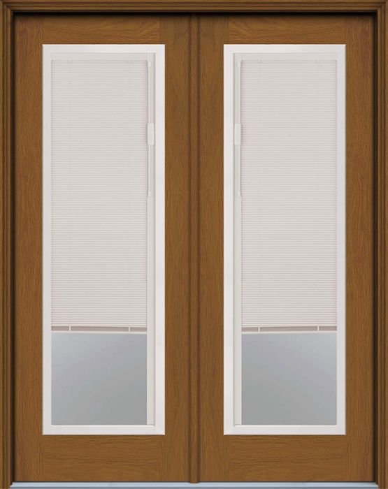 96" Blink Blinds Low-E Full Lite Contemporary Woodgrain Fiberglass Double Door, WBD Impact