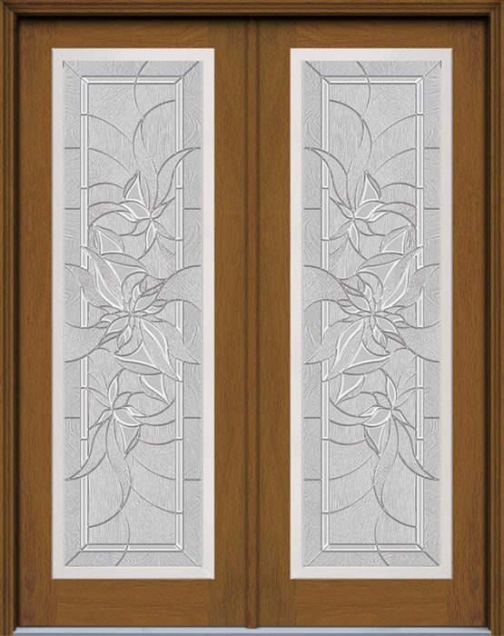 96" Renewed Impressions Full Lite Contemporary Woodgrain Fiberglass Double Door, HVHZ Impact