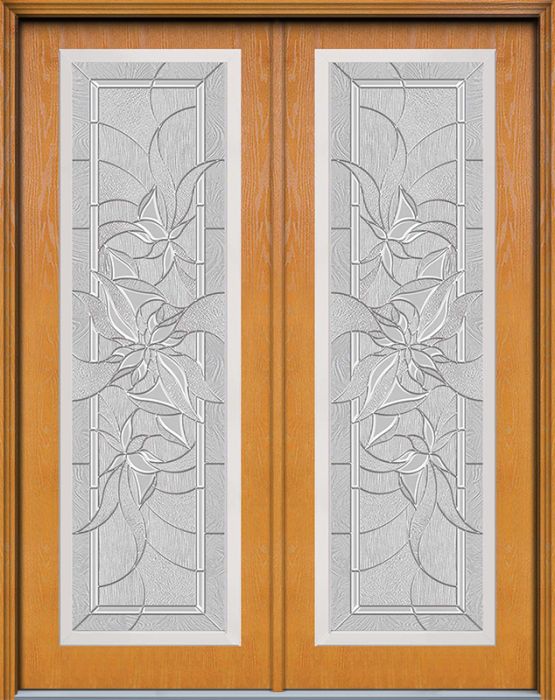 96" Renewed Impressions Full Lite Contemporary Woodgrain Fiberglass Double Door, WBD Impact
