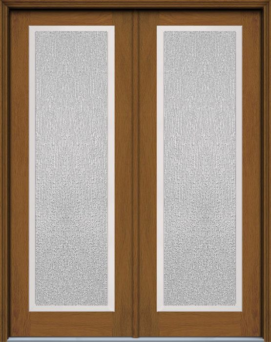 96" Rain Full Lite Contemporary Woodgrain Fiberglass Double Door, WBD Impact