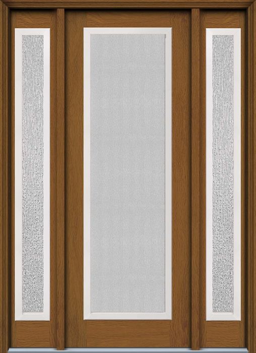96" Streamed Full Lite Contemporary Woodgrain Fiberglass Single Door, Sidelites, WBD Impact