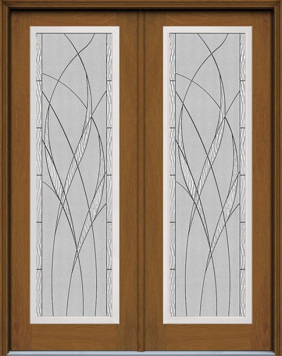 96" Waterside Full Lite Contemporary Woodgrain Fiberglass Double Door, HVHZ Impact