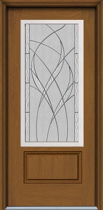 80" Waterside 3/4 Lite 1 Panel Contemporary Woodgrain Fiberglass Single Door, WBD Impact