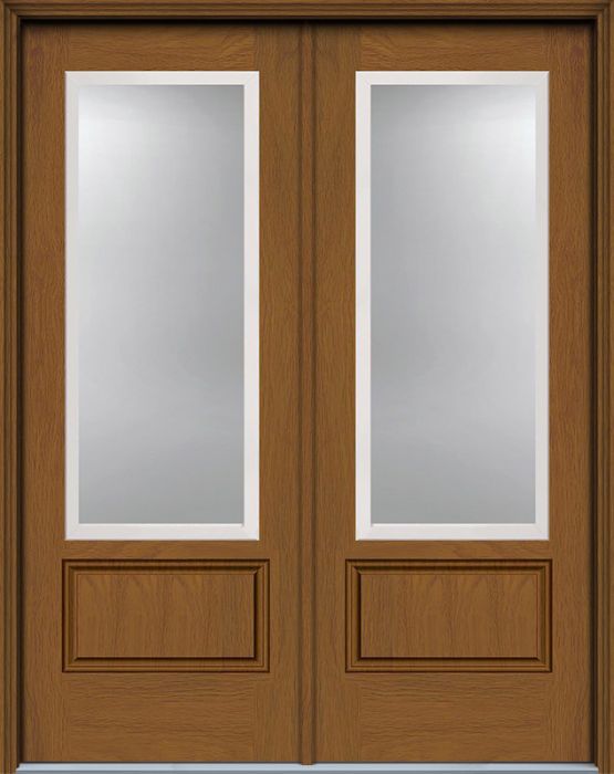 96" 3/4 Lite 1 Panel Modern Woodgrain Fiberglass Double Door, WBD Impact