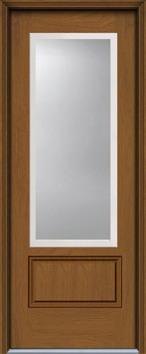 96" Low-E 3/4 Lite 1 Panel Modern Woodgrain Fiberglass Single Door, WBD Impact