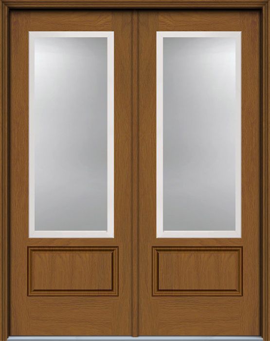96" Low-E 3/4 Lite 1 Panel Modern Woodgrain Fiberglass Double Door, WBD Impact