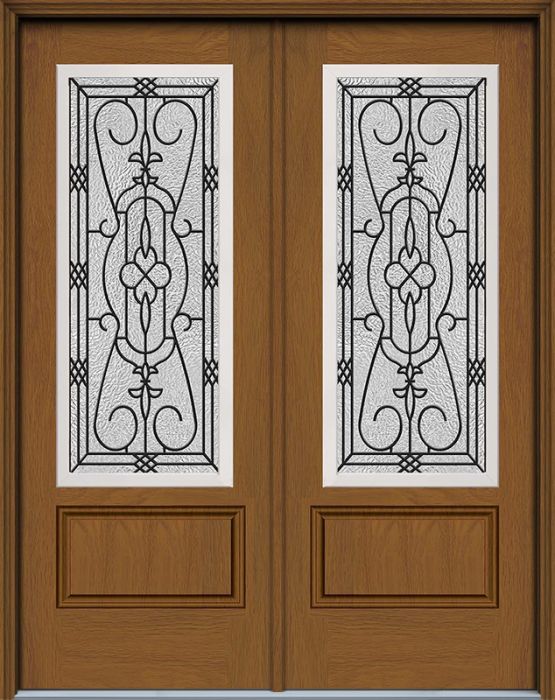 96" Jacinto 3/4 Lite 1 Panel Woodgrain Fiberglass Double Door, WBD Impact