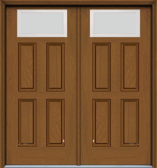 80" Blanca Top View 4 Panel Colonial Woodgrain Fiberglass Double Door, HVHZ Impact