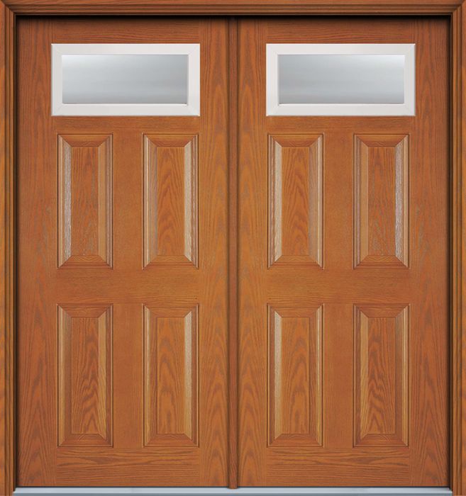 80" Top View 4 Panel Colonial Woodgrain Fiberglass Double Door, WBD Impact