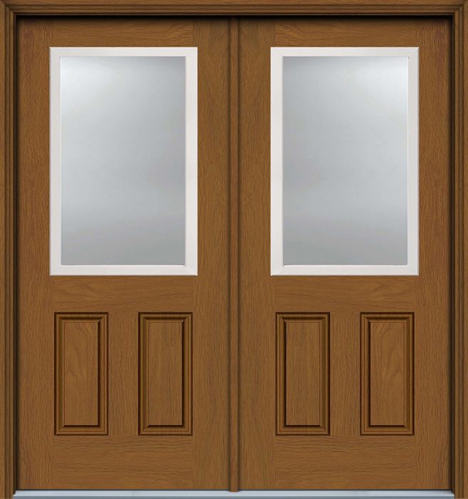 80" 1/2 Lite 2 Panel Woodgrain Fiberglass Double Door, WBD Impact