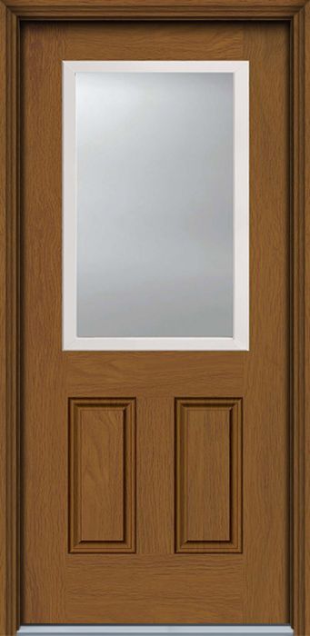 80" Low-E 1/2 Lite 2 Panel Woodgrain Fiberglass Single Door, WBD Impact