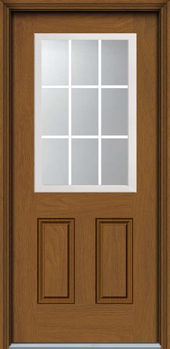 80" 1/2 Lite, 9 Lite GBG 2 Panel Colonial Woodgrain Fiberglass Single Door, WBD Impact