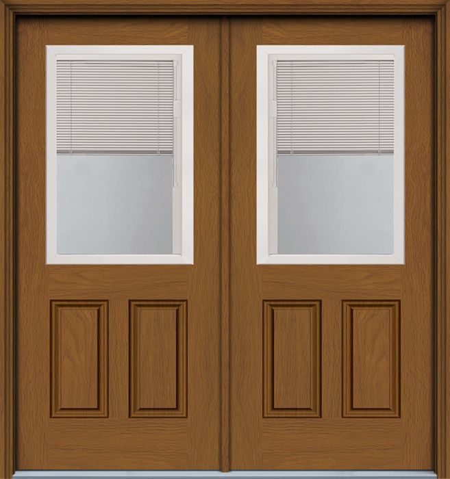 80" Blink Blinds 1/2 Lite 2 Panel Contemporary Woodgrain Fiberglass Double Door, WBD Impact