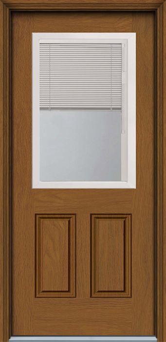 80" Blink Blinds Low-E 1/2 Lite 2 Panel Contemporary Woodgrain Fiberglass Single Door, HVHZ Impact