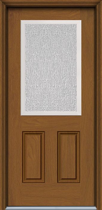 80" Rain 1/2 Lite 2 Panel Woodgrain Fiberglass Single Door, HVHZ Impact
