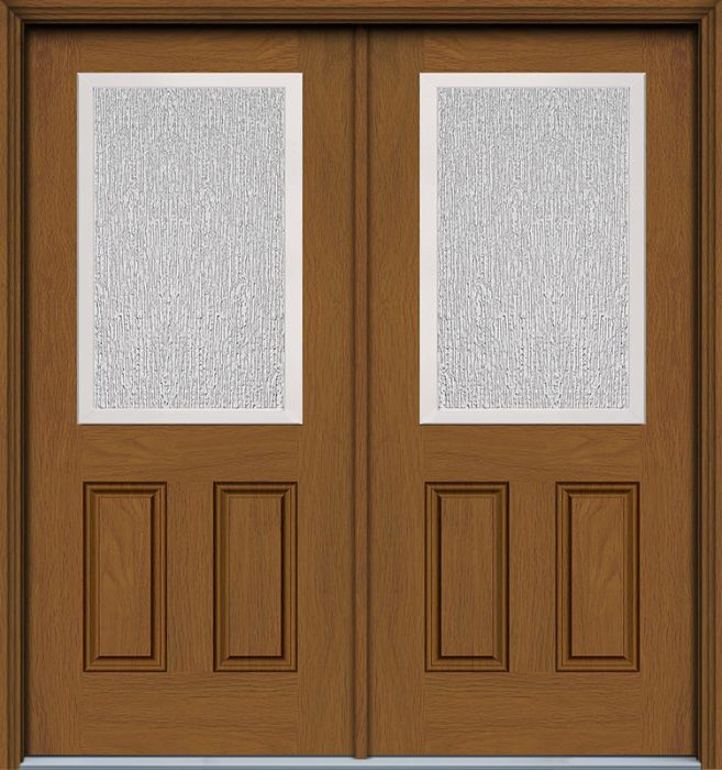 80" Rain 1/2 Lite 2 Panel Woodgrain Fiberglass Double Door, WBD Impact
