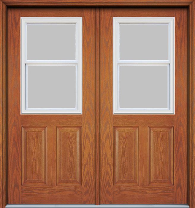 80" Vent 1/2 Lite 2 Panel Woodgrain Fiberglass Double Door, WBD Impact