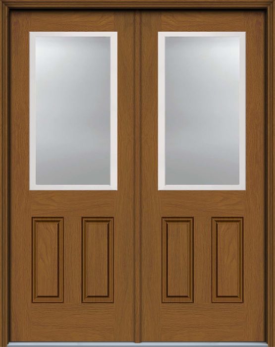 96" 1/2 Lite 2 Panel Woodgrain Fiberglass Double Door, WBD Impact