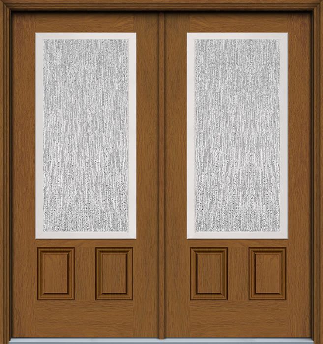 80" Rain 3/4 Lite 2 Panel Modern Woodgrain Fiberglass Double Door, WBD Impact