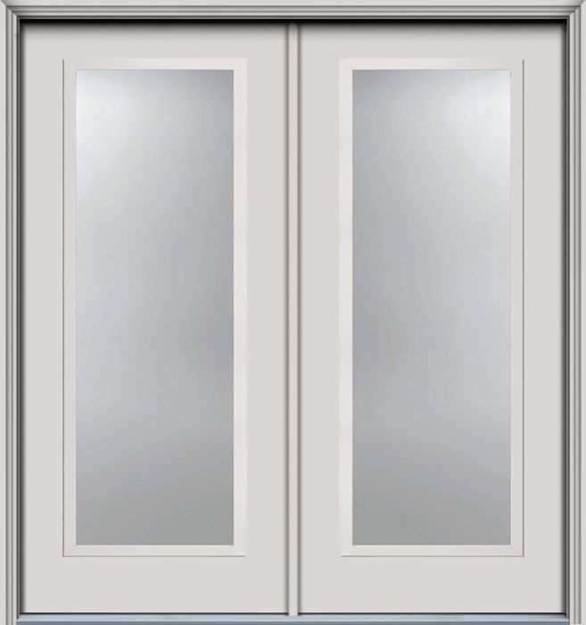 80" Low-E Narrow Full Lite Contemporary Smooth Fiberglass Double Door, WBD Impact