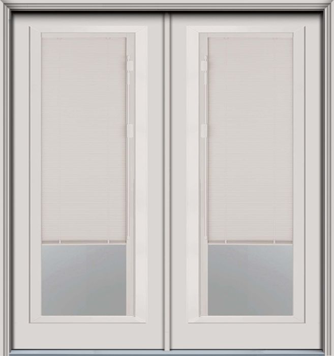 80" Blink Blinds Narrow Full Lite Contemporary Smooth Fiberglass Double Door, HVHZ Impact