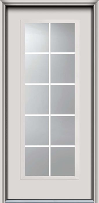 80" Full Lite, 10 Lite GBG Colonial Smooth Fiberglass Single Door, WBD Impact
