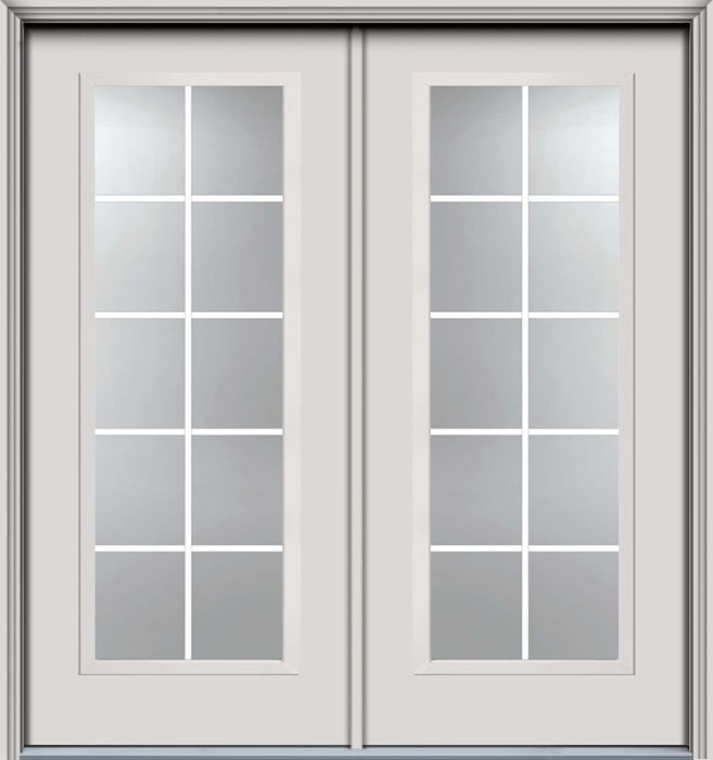 80" Full Lite, 10 Lite GBG Colonial Smooth Fiberglass Double Door, WBD Impact