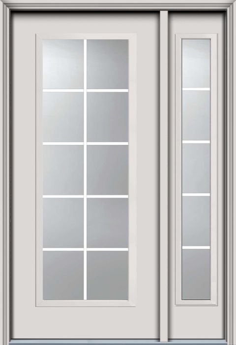 80" Full Lite, 10 Lite GBG Colonial Smooth Fiberglass Single Door, Sidelite, HVHZ Impact