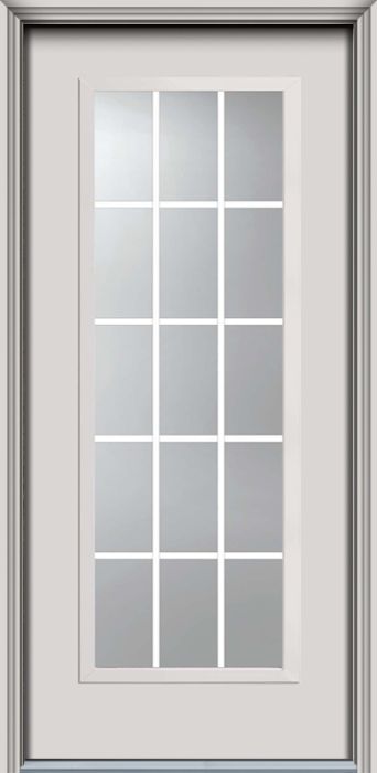 80" Full Lite, 15 Lite GBG Colonial Smooth Fiberglass Single Door, WBD Impact