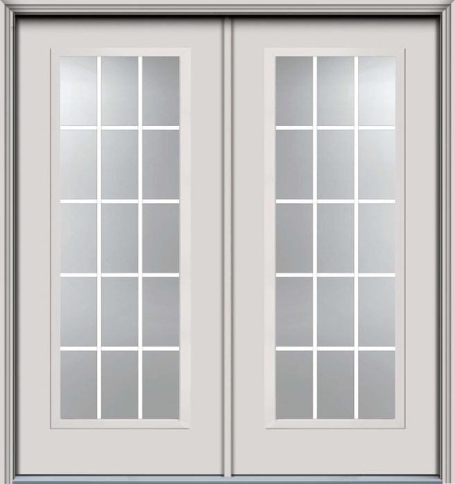 80" Full Lite, 15 Lite GBG Colonial Smooth Fiberglass Double Door, WBD Impact