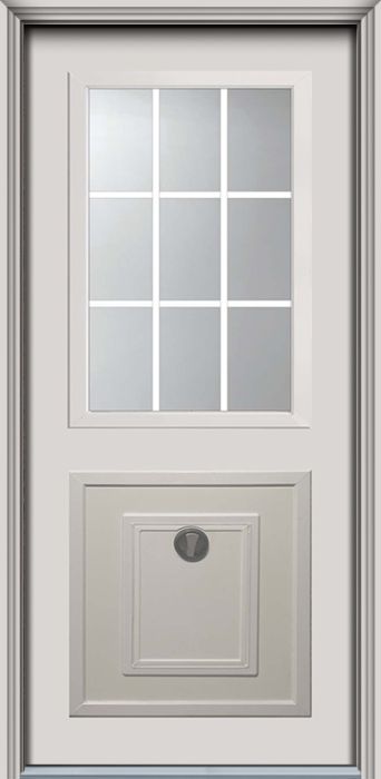80" Pet Door 1/2 Lite GBG 1 Panel Colonial Smooth Fiberglass Single Door, WBD Impact