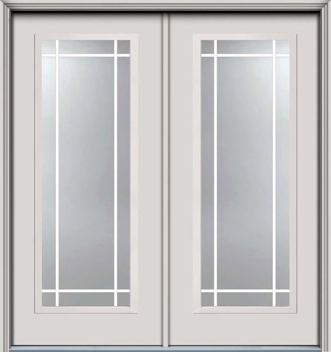 80" Low-E Prairie Full Lite GBG Smooth Fiberglass Double Door, HVHZ Impact