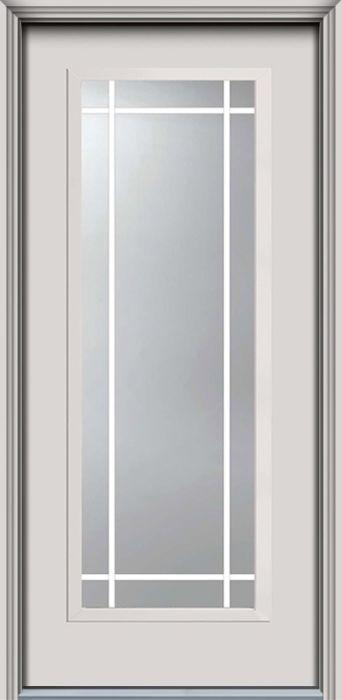 80" Low-E Prairie Full Lite GBG Smooth Fiberglass Single Door, WBD Impact