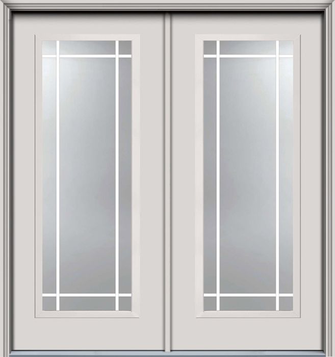 80" Low-E Prairie Full Lite GBG Smooth Fiberglass Double Door, WBD Impact