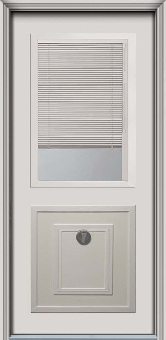 80" Pet Door 1/2 Lite 1 Panel Contemporary Smooth Fiberglass Single Door, WBD Impact
