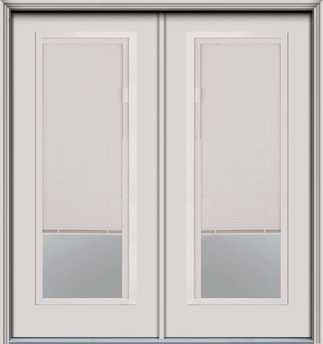 80" Blink Blinds Full Lite Contemporary Smooth Fiberglass Double Door, HVHZ Impact