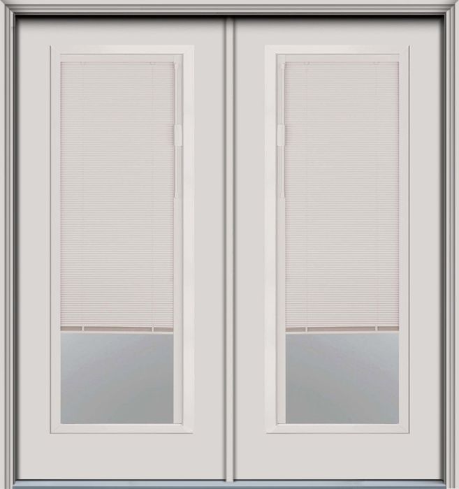 80" Blink Blinds Low-E Full Lite Contemporary Smooth Fiberglass Double Door, HVHZ Impact