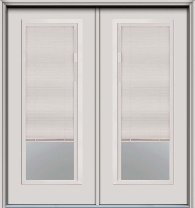80" Blink Blinds Low-E Full Lite Contemporary Smooth Fiberglass Double Door, WBD Impact